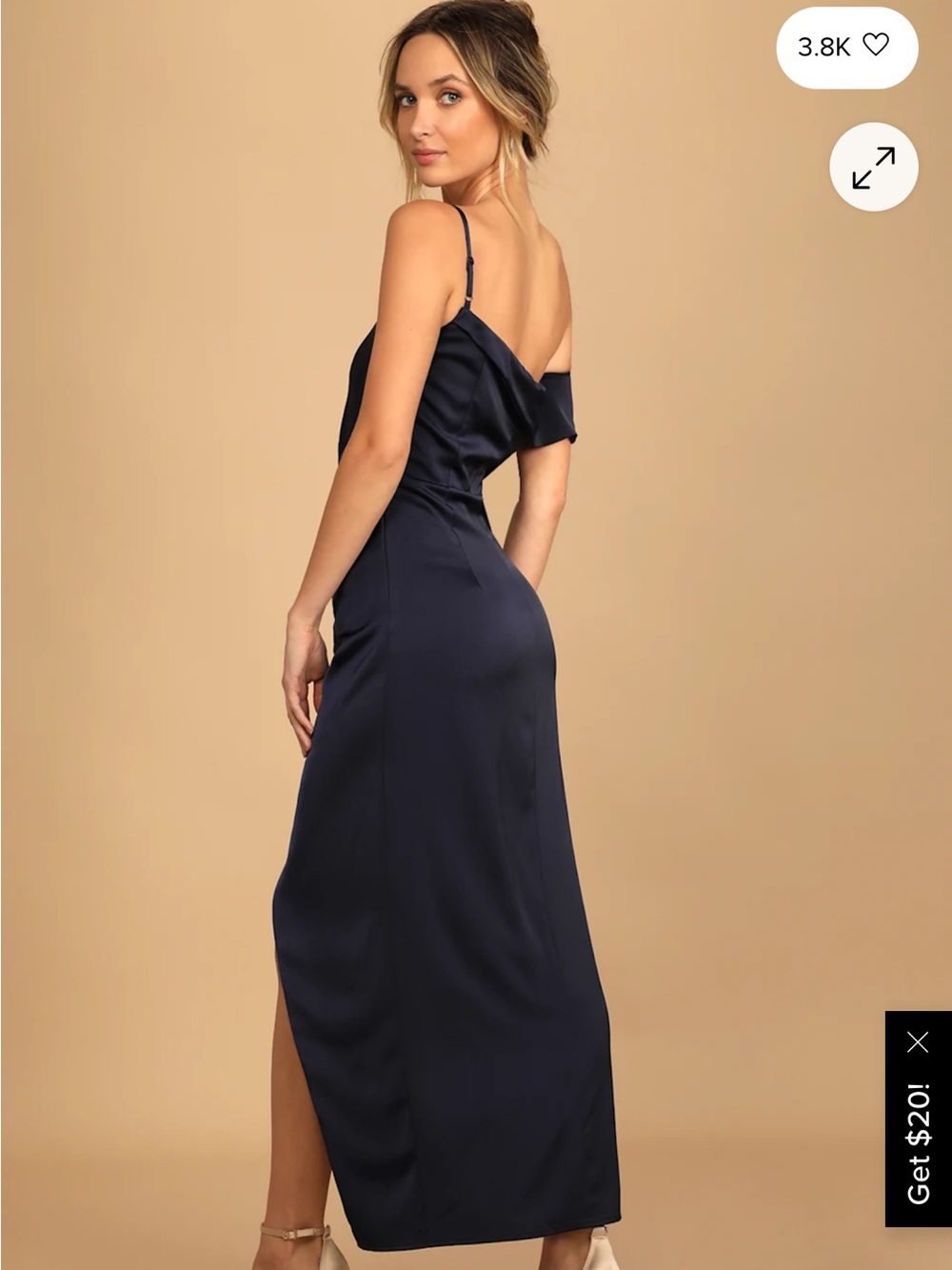Lulu's Satin Navy Blue Asymmetrical Tulip Midi Dress